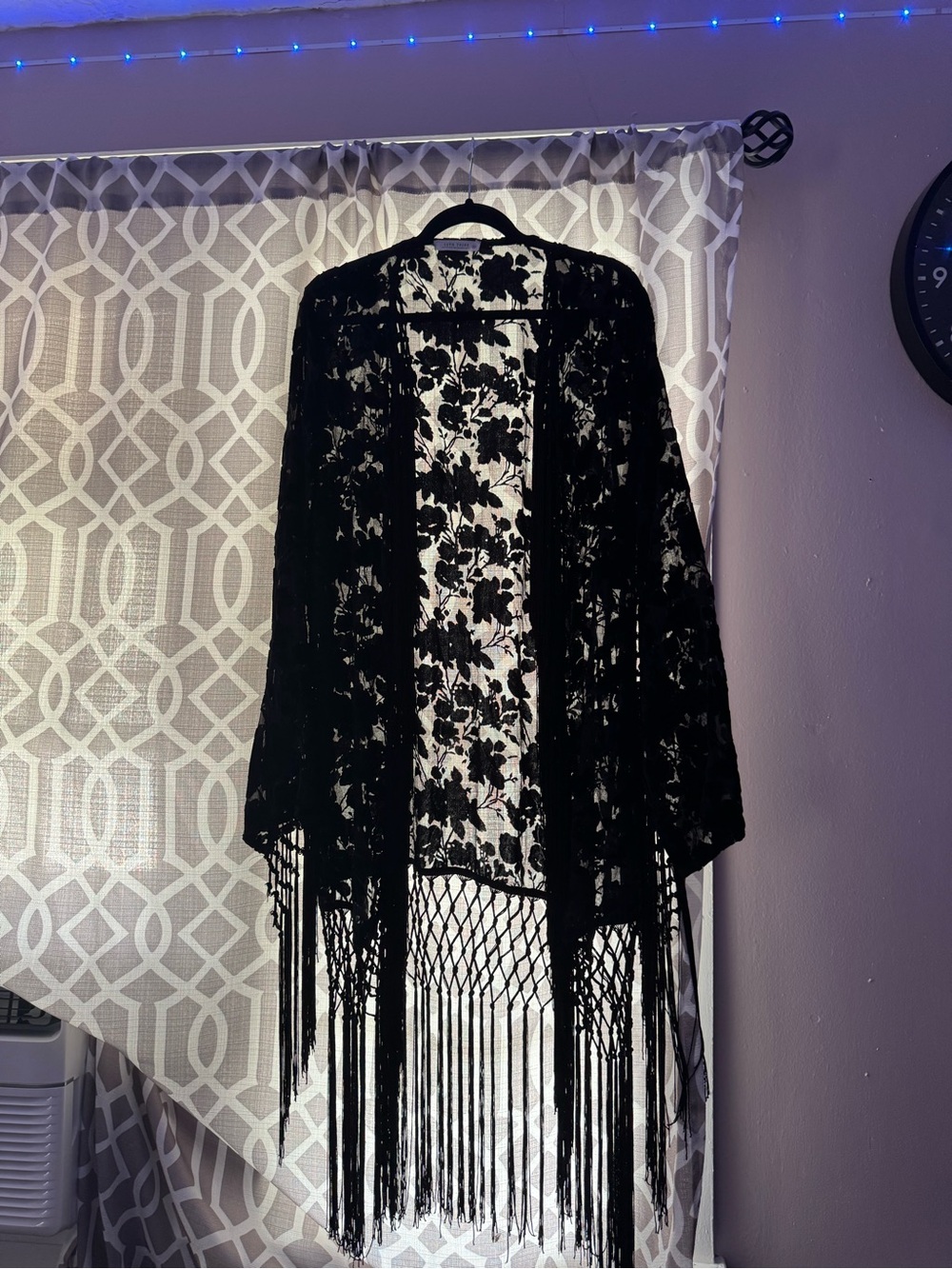 12th Tribe Black Floral Lace Fringe Kimono Shrug